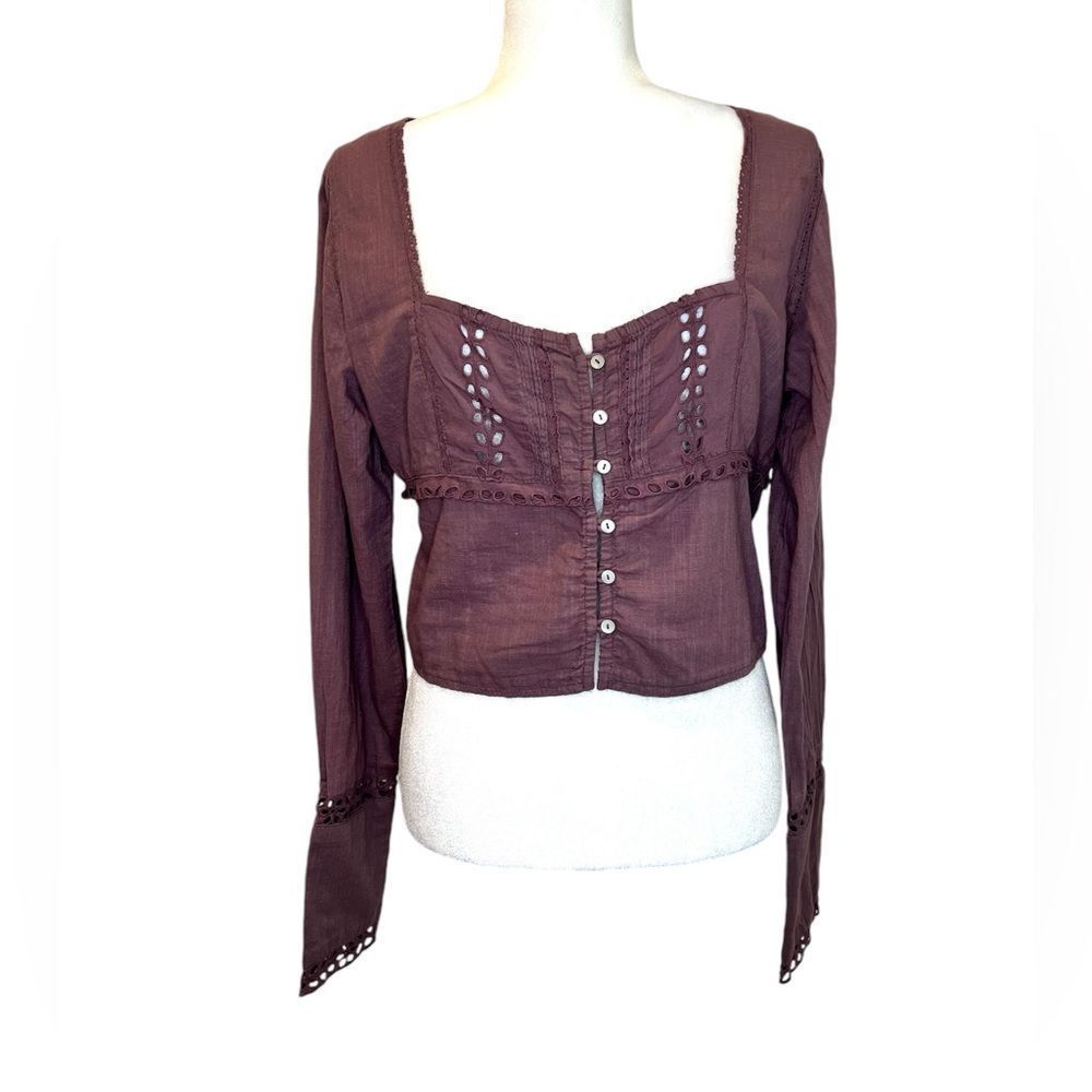 FREE PEOPLE Joi Eyelet Roan Rouge Top
